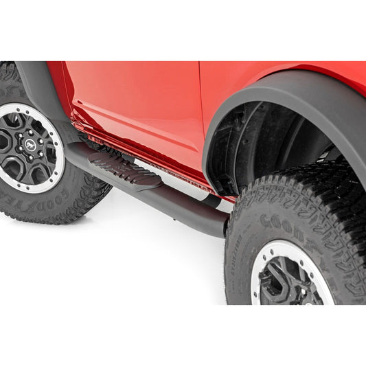 ROUGH COUNTRY Oval Nerf Steps | 2-Door | Black | Ford Bronco (2 Door) 4WD (2021-2025) | 21012
