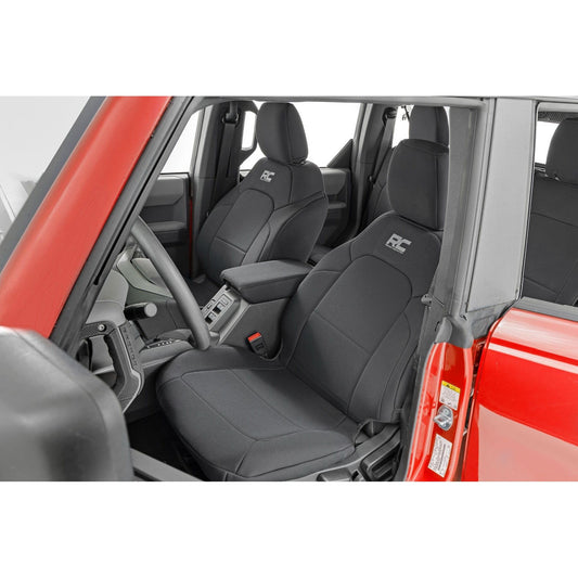ROUGH COUNTRY Seat Covers | Bucket Seats |W/Fold Down RR Armrest |FR & RR | 4DR | Ford Bronco (21-25) | 91059