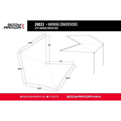 Body Armor 4x4 SKY RIDGE 270 AWNING DRIVER SIDE WITH MOUNTING BRACKETS 20023