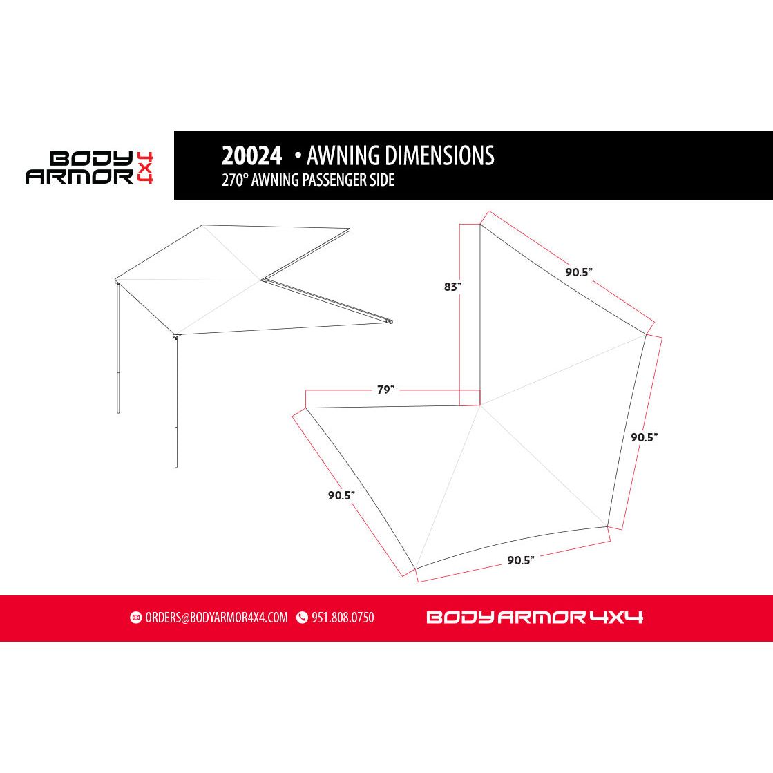 Body Armor 4x4 SKY RIDGE 270 AWNING PASSENGER SIDE WITH MOUNTNG BRACKETS 20024