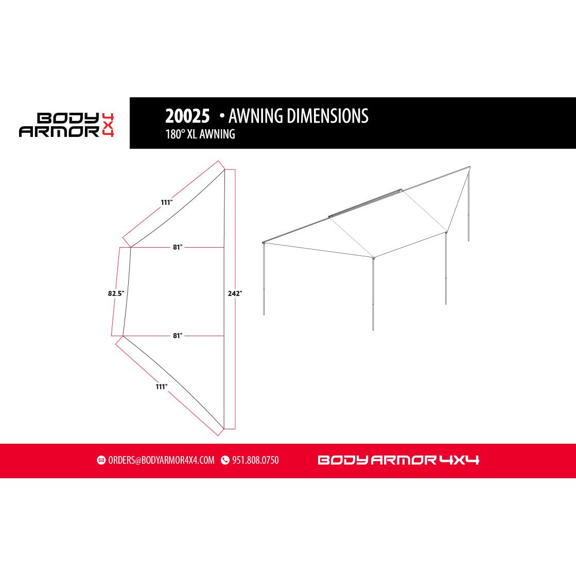 Body Armor 4x4 SKY RIDGE 180XL AWNING WITH MOUNTING BRACKETS 20025