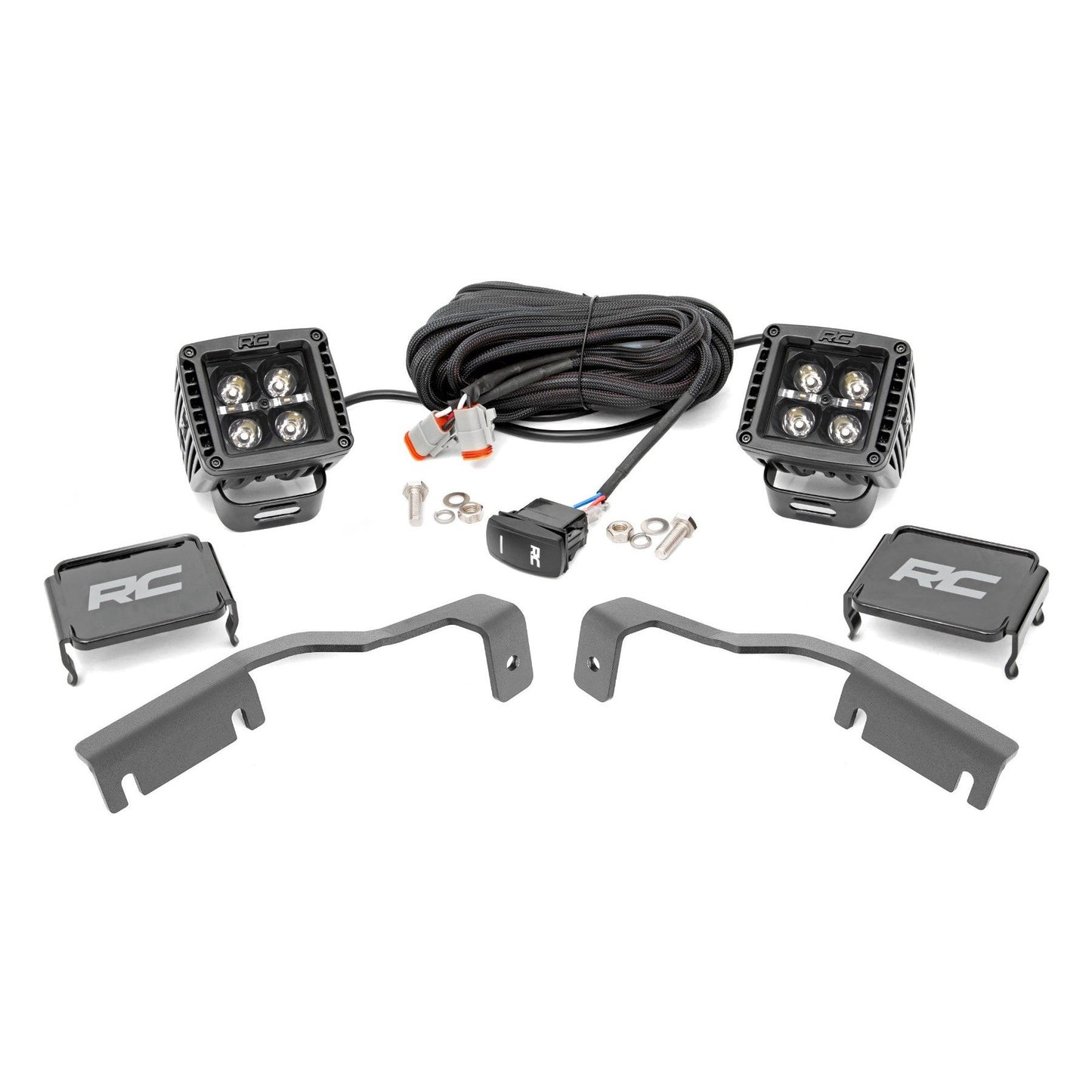 ROUGH COUNTRY LED Light Kit | Ditch Mount | 2" Black Pair | Amber DRL | Nissan Frontier (22-25) | 71067