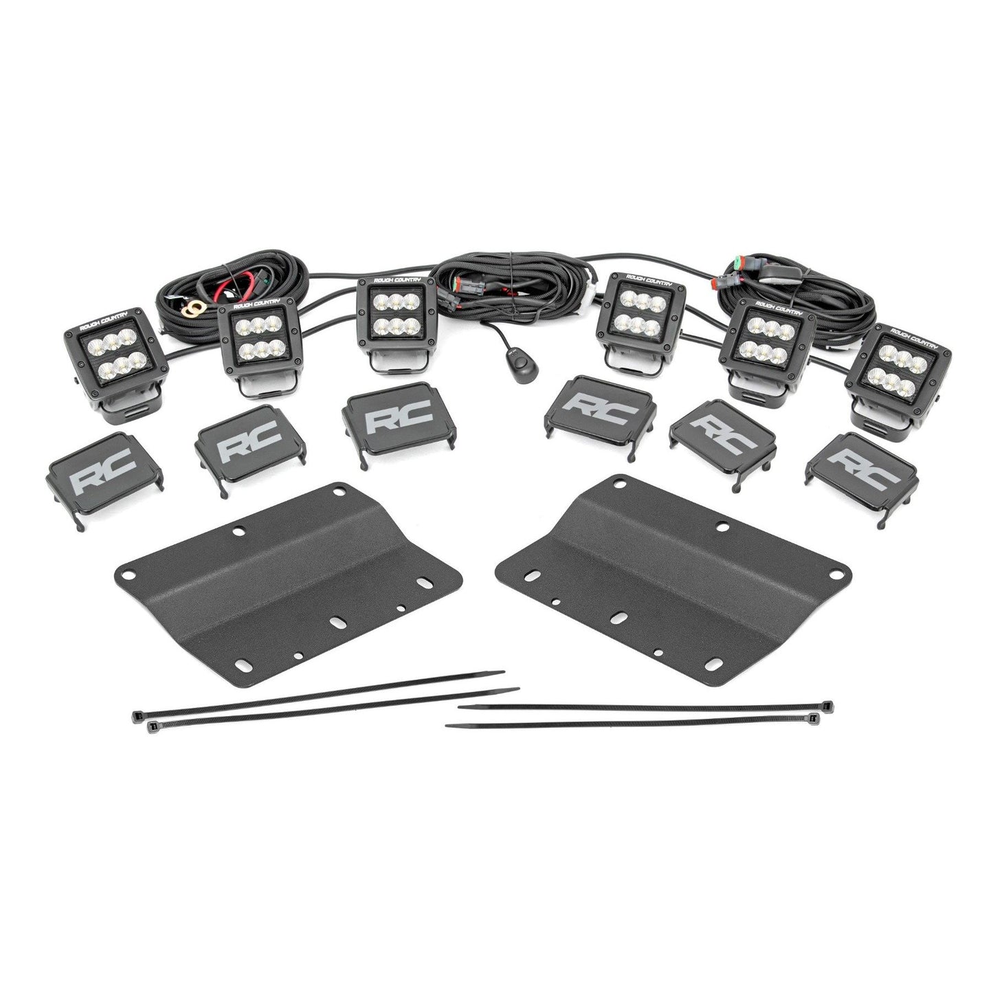 ROUGH COUNTRY LED Light Kit | Fog Mount | Triple 2" Black Pair | Flood | Ford Bronco (21-25) | 51086