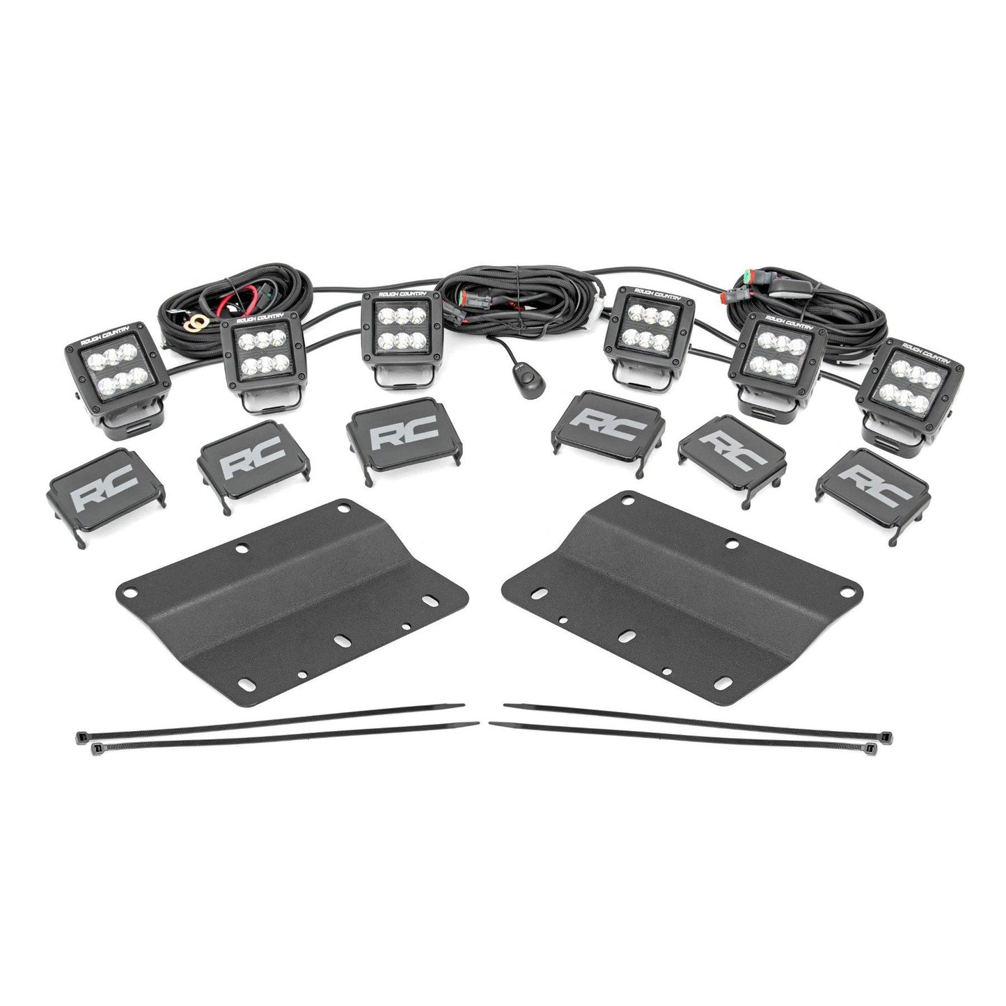 ROUGH COUNTRY LED Light Kit | Fog Mount | Triple 2" Black Pair | Spot | Ford Bronco (21-25) | 51085