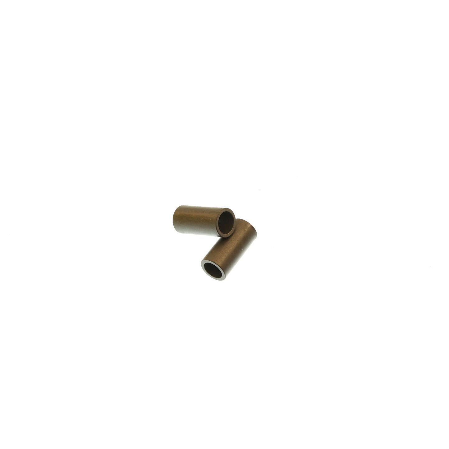 Two metal bushings placed on a white background, components for suspension or machinery applications.