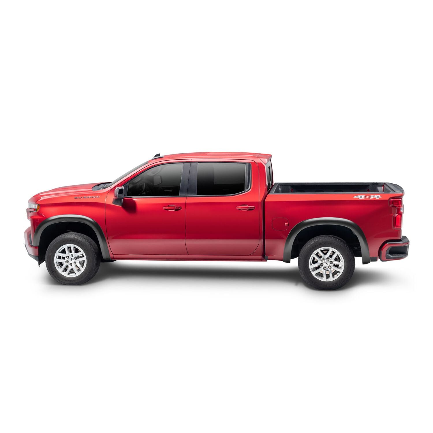Husky Liners | OE Style Fender Flares Black Smooth Finish 4-Piece Set For 2019-2026 Silverado 1500 Husky Liners | 2804996 on a red Silverado 1500.
