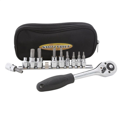 Smittybilt Torx Multi Tool 3/8 Ratchet w/9 Chrome Vanaduim Bits T15-T55 And T50 w/Nylon Carrying Case I 2830