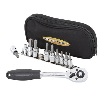 Smittybilt Torx Multi Tool 3/8 Ratchet w/9 Chrome Vanaduim Bits T15-T55 And T50 w/Nylon Carrying Case I 2830