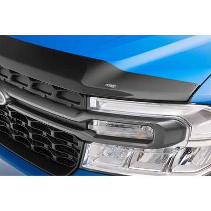 Husky Liners | Aeroskin Hood Protector Smoke For 2022-2026 Maverick Husky Liners | 2842154 installation on a blue truck.