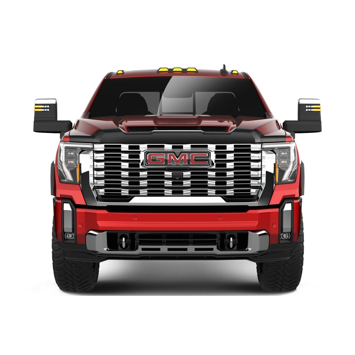 Husky Liners | Aeroskin Hood Protector Smoke For 2024-2026 Sierra 2500 HD/3500 HD Husky Liners | 2842285 mounted on red GMC truck