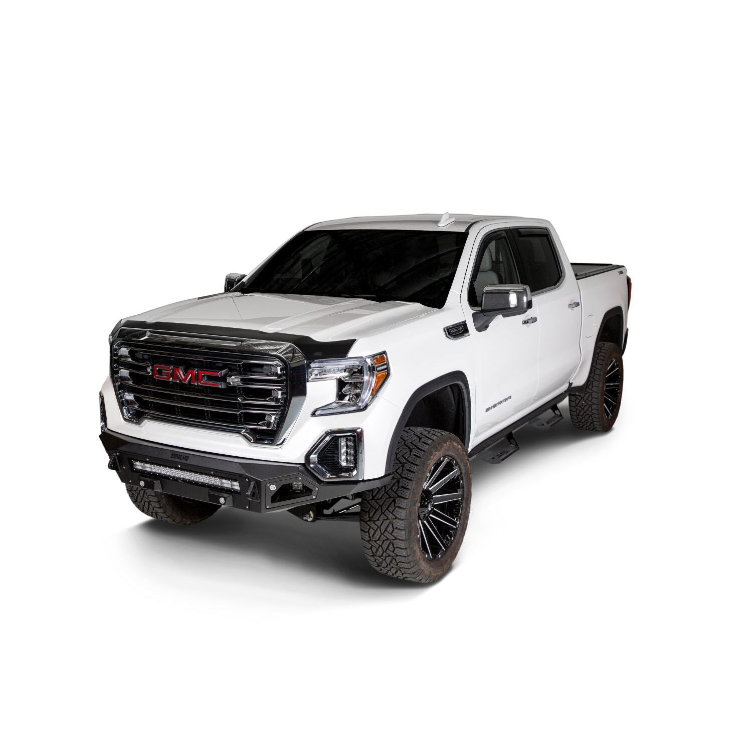 Husky Liners | Aeroskin Hood Protector Matte Black Low Profile For 2020-2023 Sierra 2500 HD/3500 HD Husky Liners | 2877185 on a white GMC truck.