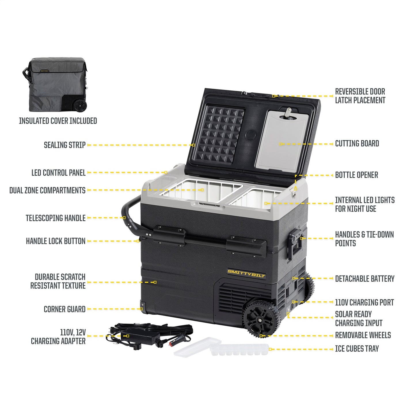 Smittybilt Fridge/Freezer Waypoint 55 Liter 28 in. Long x 22.5 in. Tall x 18.1 in. Wide I 2889