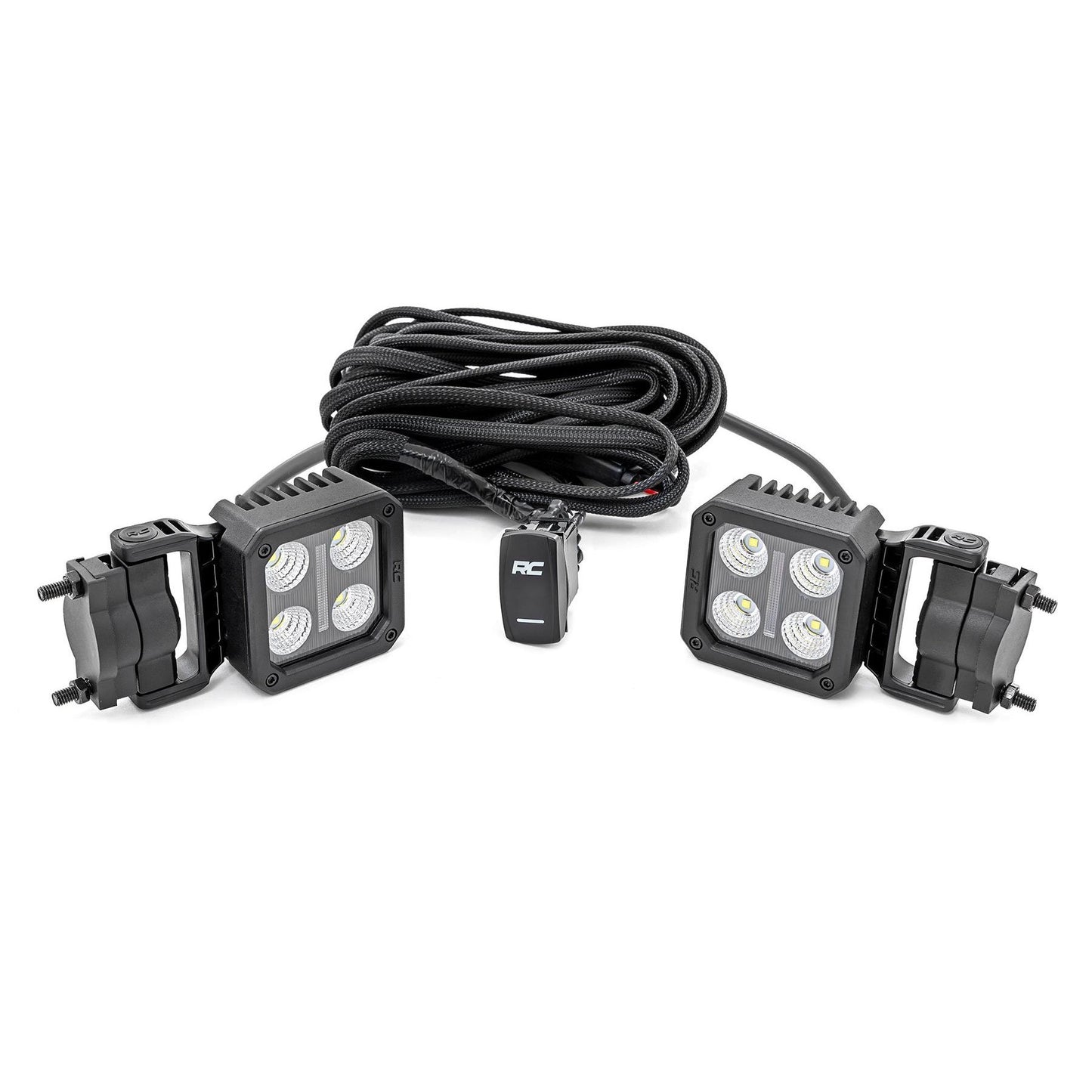 ROUGH COUNTRY Black Series LED Light Pair | 2 Inch | Flood | Swivel Mount | 70802