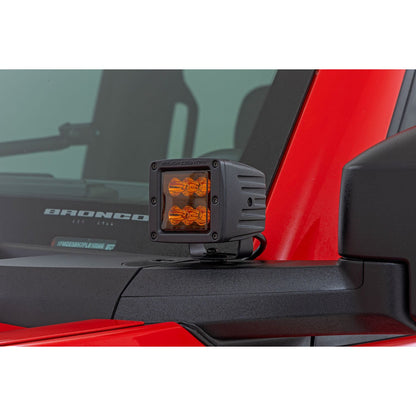 ROUGH COUNTRY 2 Inch LED Light Pods | Spot Beam | Amber Lens | Square | 70903A
