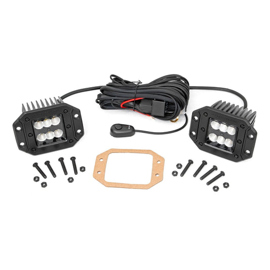 ROUGH COUNTRY 2 Inch Black Series LED Light Pods  | Pair | Flood | Flush Mount | 70113BL