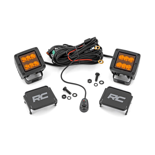 ROUGH COUNTRY 2 Inch LED Light Pods | Spot Beam | Amber Lens | Square | 70903A