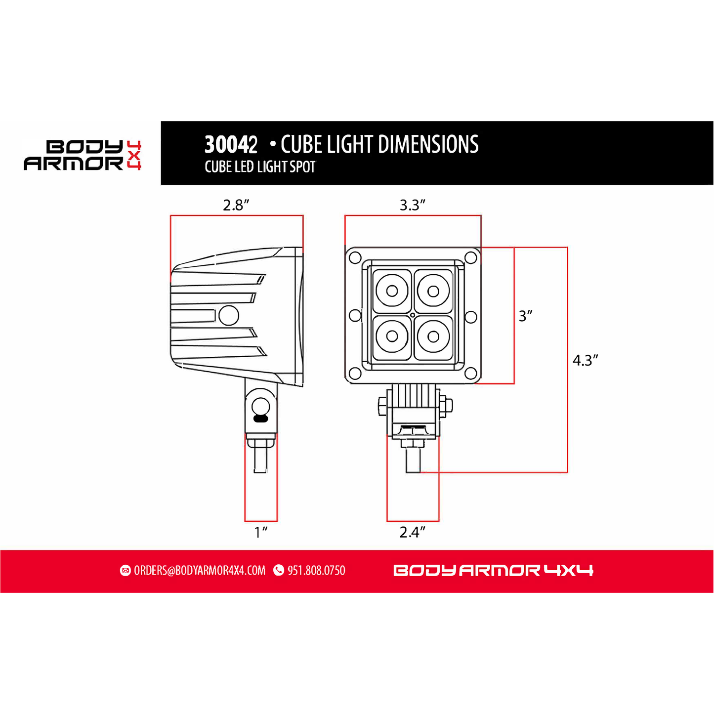 Body Armor 4x4 BLACKOUT LED CUBE SPOT LIGHT 30042