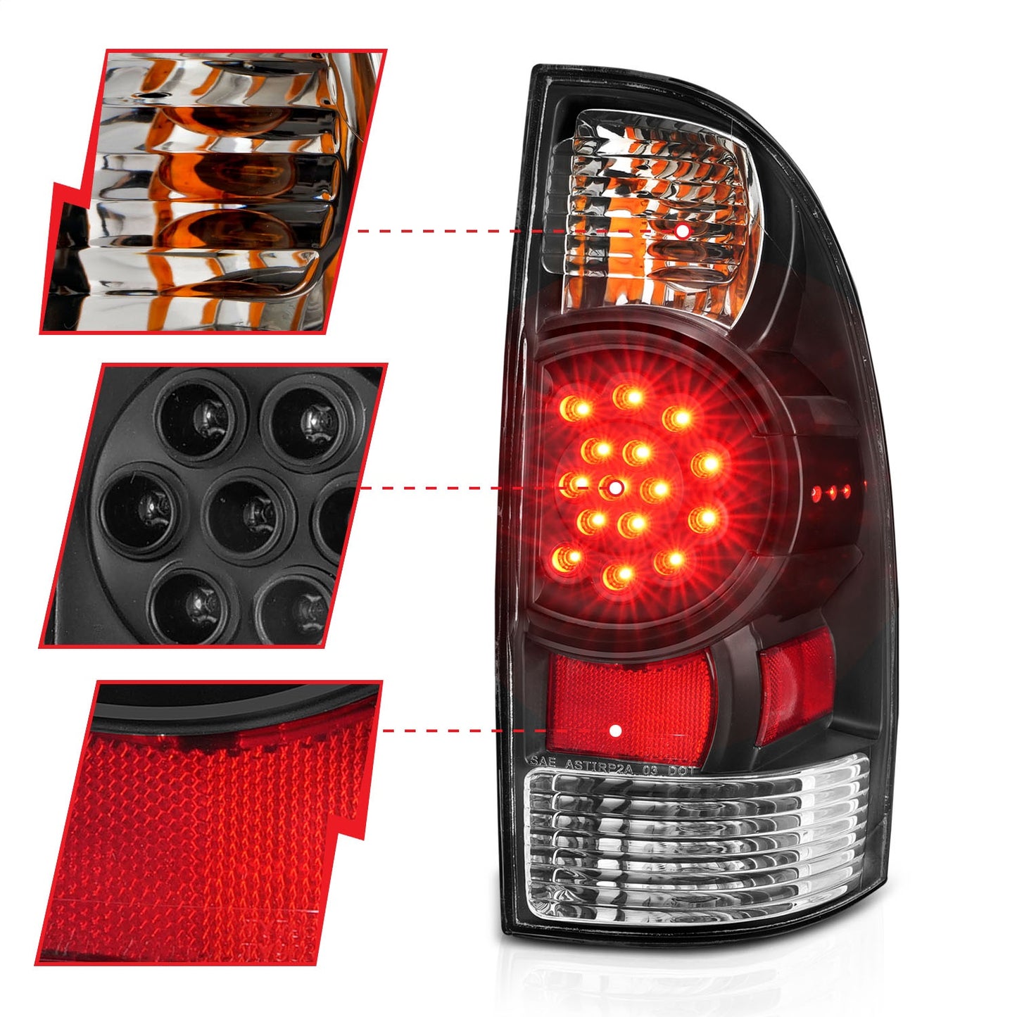 Anzo USA | LED Tail Light Assembly LED Clear Lens Black Housing Pair | Fits Tacoma | 311042