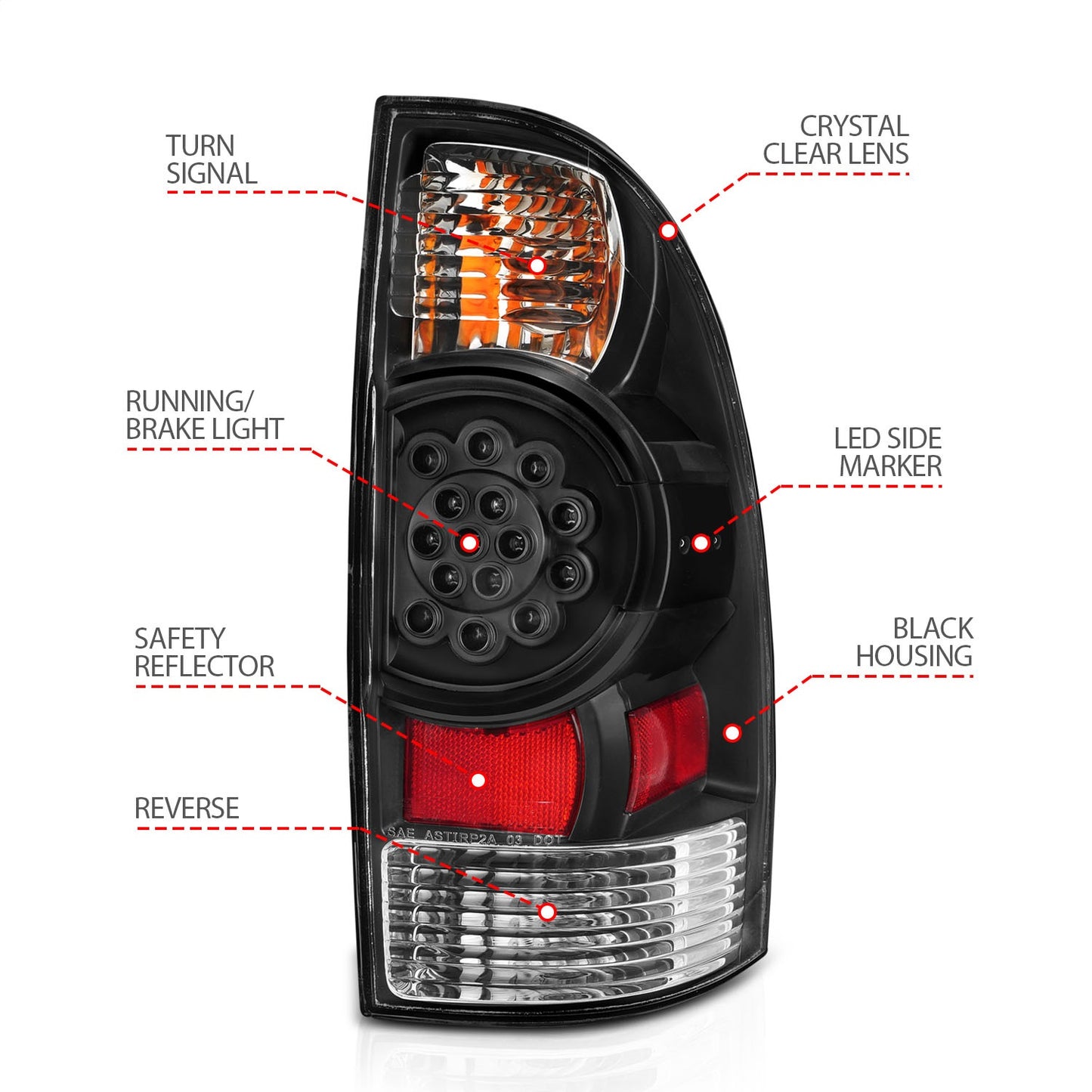 Anzo USA | LED Tail Light Assembly LED Clear Lens Black Housing Pair | Fits Tacoma | 311042