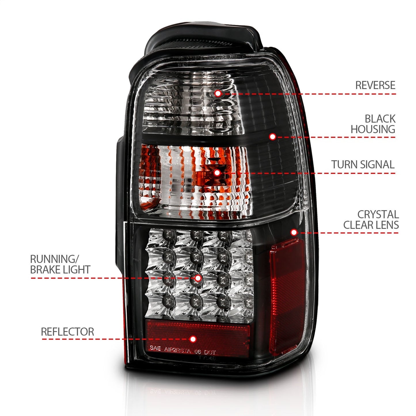 Anzo USA | LED Tail Light Assembly LED Clear Lens Black Housing Pair | Fits 4Runner | 311099