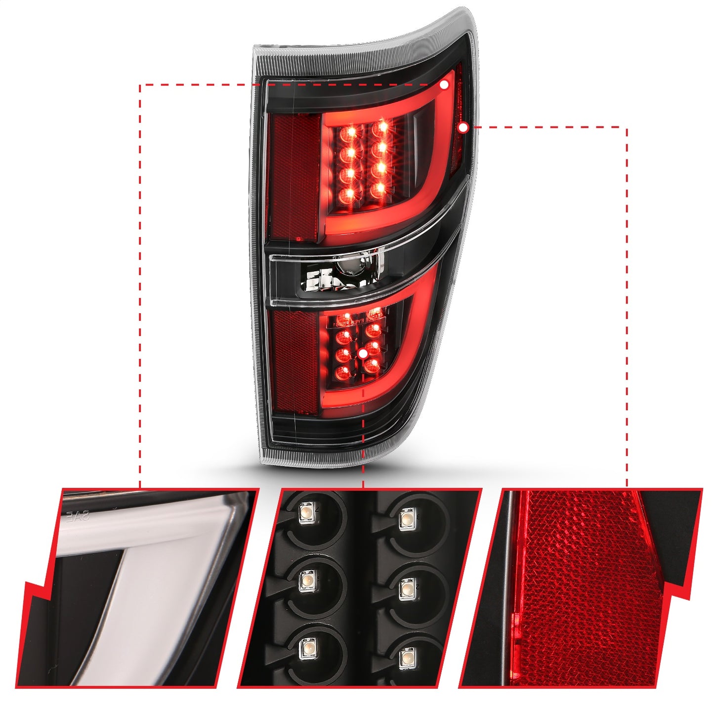 Anzo USA | LED Tail Light Assembly LED Red/Clear Lens Black Housing Pair | Fits F-150 | 311257