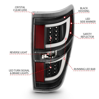 Anzo USA | LED Tail Light Assembly LED Red/Clear Lens Black Housing Pair | Fits F-150 | 311257