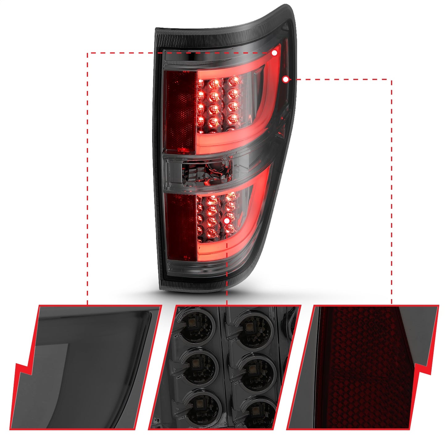 Anzo USA | LED Tail Light Assembly LED Red/Smoke Lens Black Housing Pair | Fits F-150 | 311258
