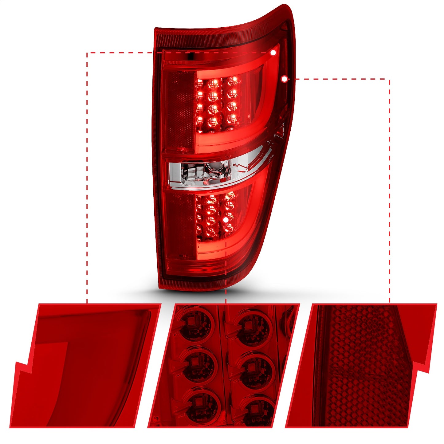 Anzo USA | LED Tail Light Assembly LED Red/Clear Lens Chrome Housing Pair | Fits F-150 | 311260
