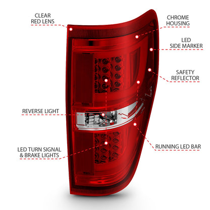 Anzo USA | LED Tail Light Assembly LED Red/Clear Lens Chrome Housing Pair | Fits F-150 | 311260