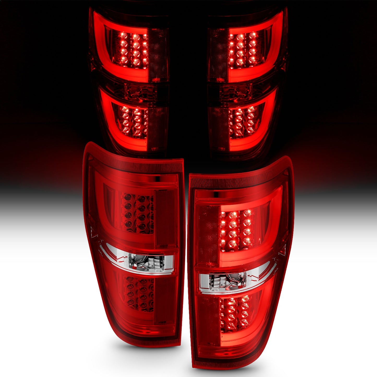 Anzo USA | LED Tail Light Assembly LED Red/Clear Lens Chrome Housing Pair | Fits F-150 | 311260