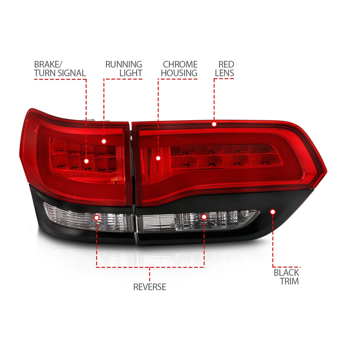 Anzo USA | LED Tail Light Assembly LED Red/Clear Lens | Fits Grand Cherokee | 311268
