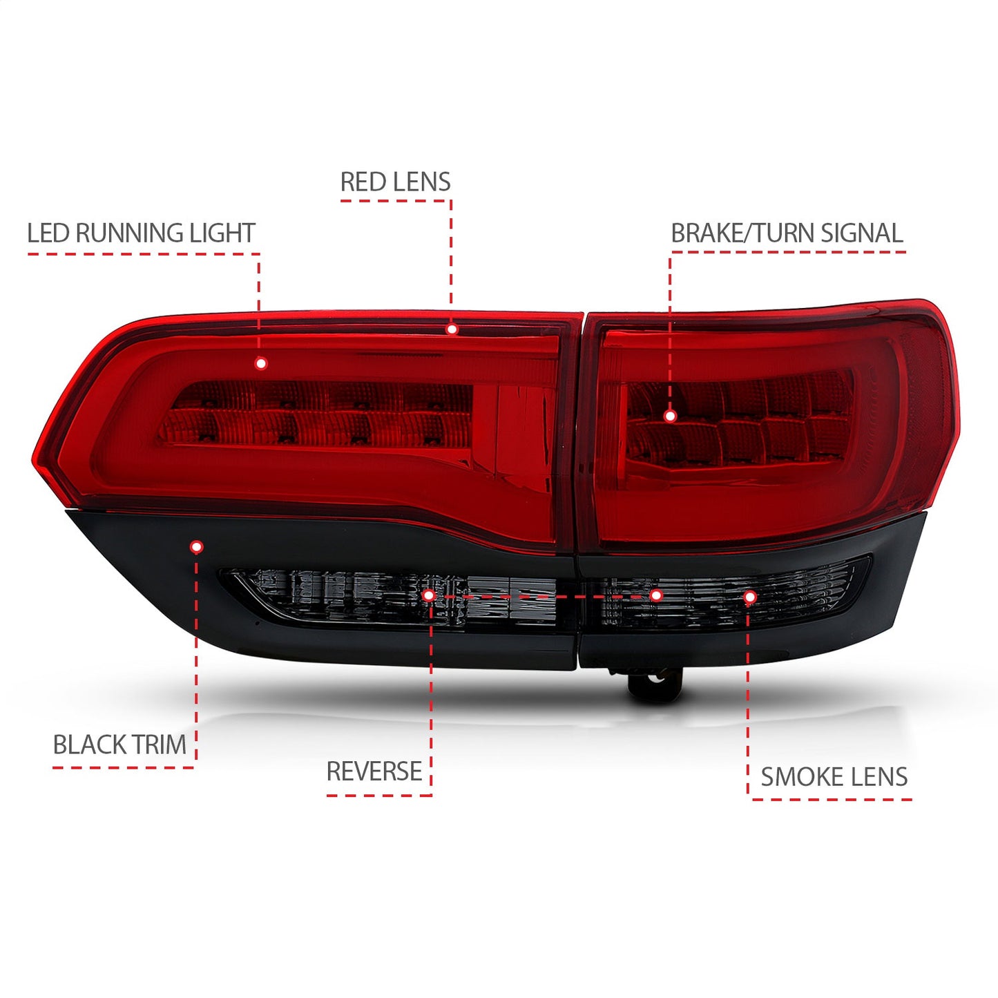 Anzo USA | LED Tail Light Assembly LED Red/Smoke Lens | Fits Grand Cherokee | 311269