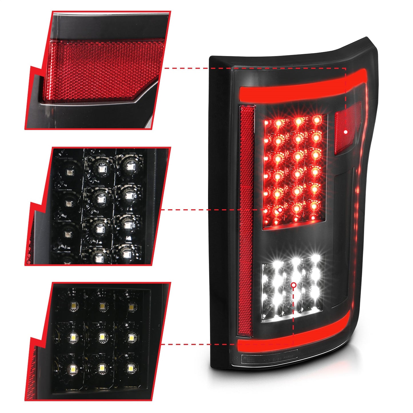 Anzo USA | LED Tail Light Assembly LED Clear Lens Black Housing Red/White Light Color G2 Pair | Fits F-150 | 311285