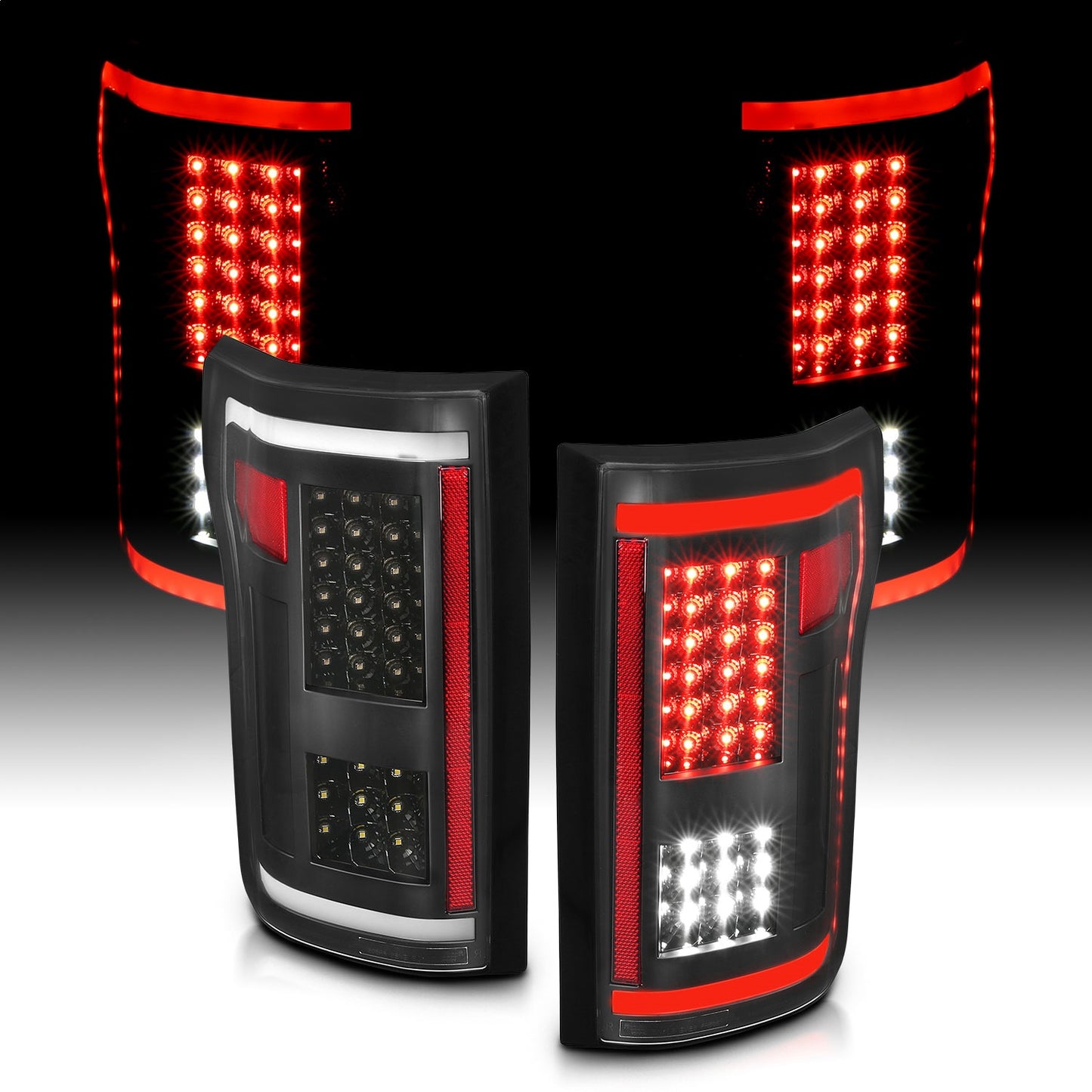 Anzo USA | LED Tail Light Assembly LED Clear Lens Black Housing Red/White Light Color G2 Pair | Fits F-150 | 311285