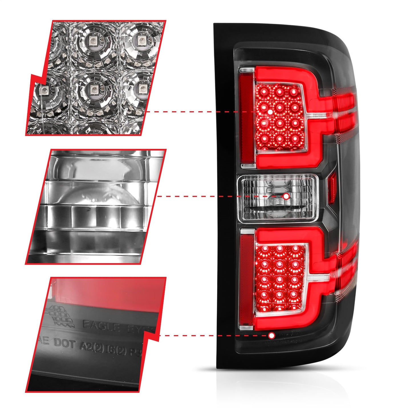 Anzo USA | LED Tail Light Assembly LED Black Lens Pair | Fits Silverado 1500 | 311289