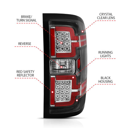 Anzo USA | LED Tail Light Assembly LED Black Lens Pair | Fits Silverado 1500 | 311289