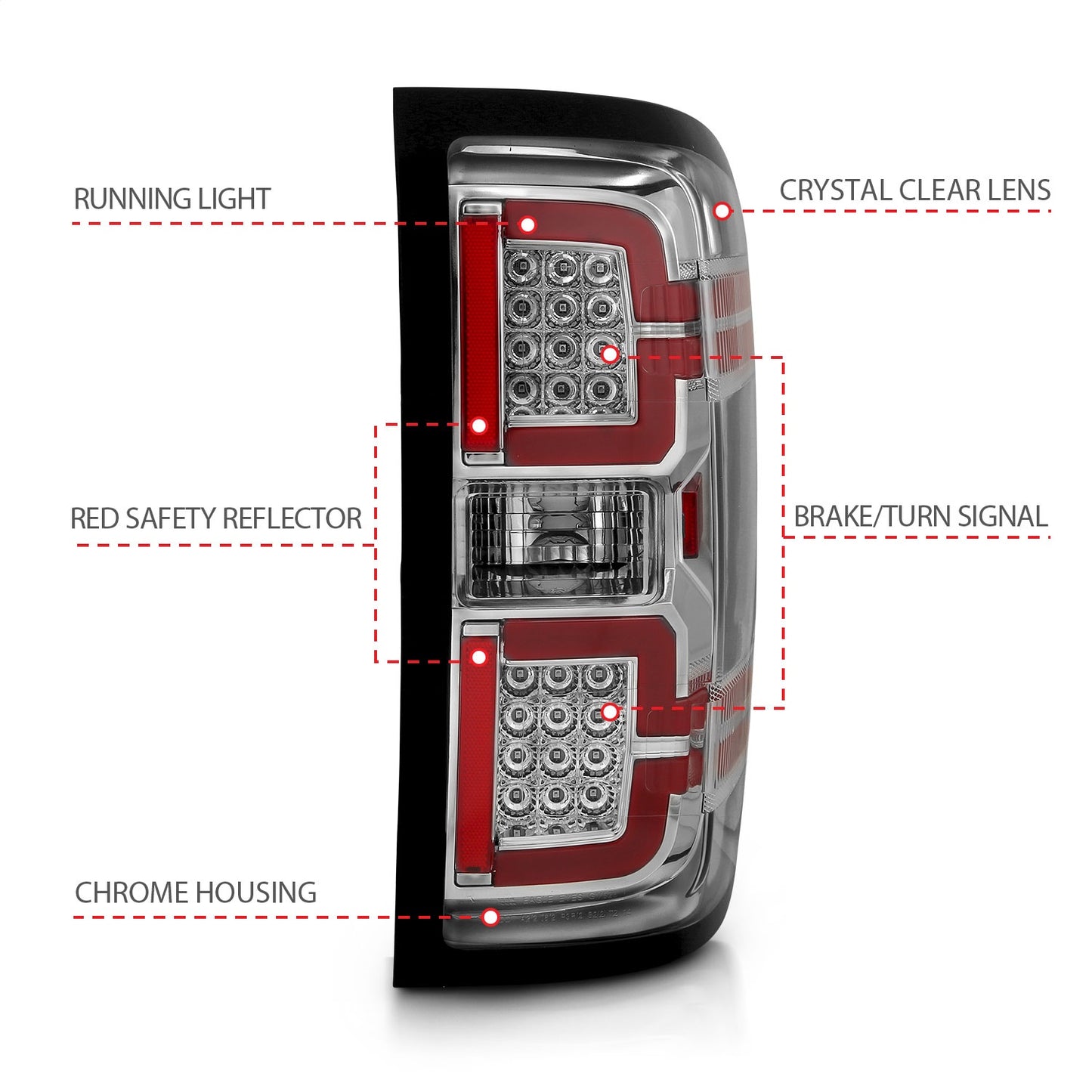 Anzo USA | LED Tail Light Assembly LED Chrome Lens Pair | Fits Silverado 1500 | 311291