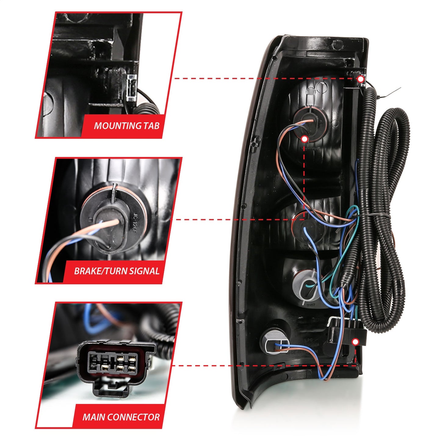 Anzo USA | Tail Light Assembly Red/Clear Lens w/Black Trim OE Replacement | Fits Silverado 1500 | 311302