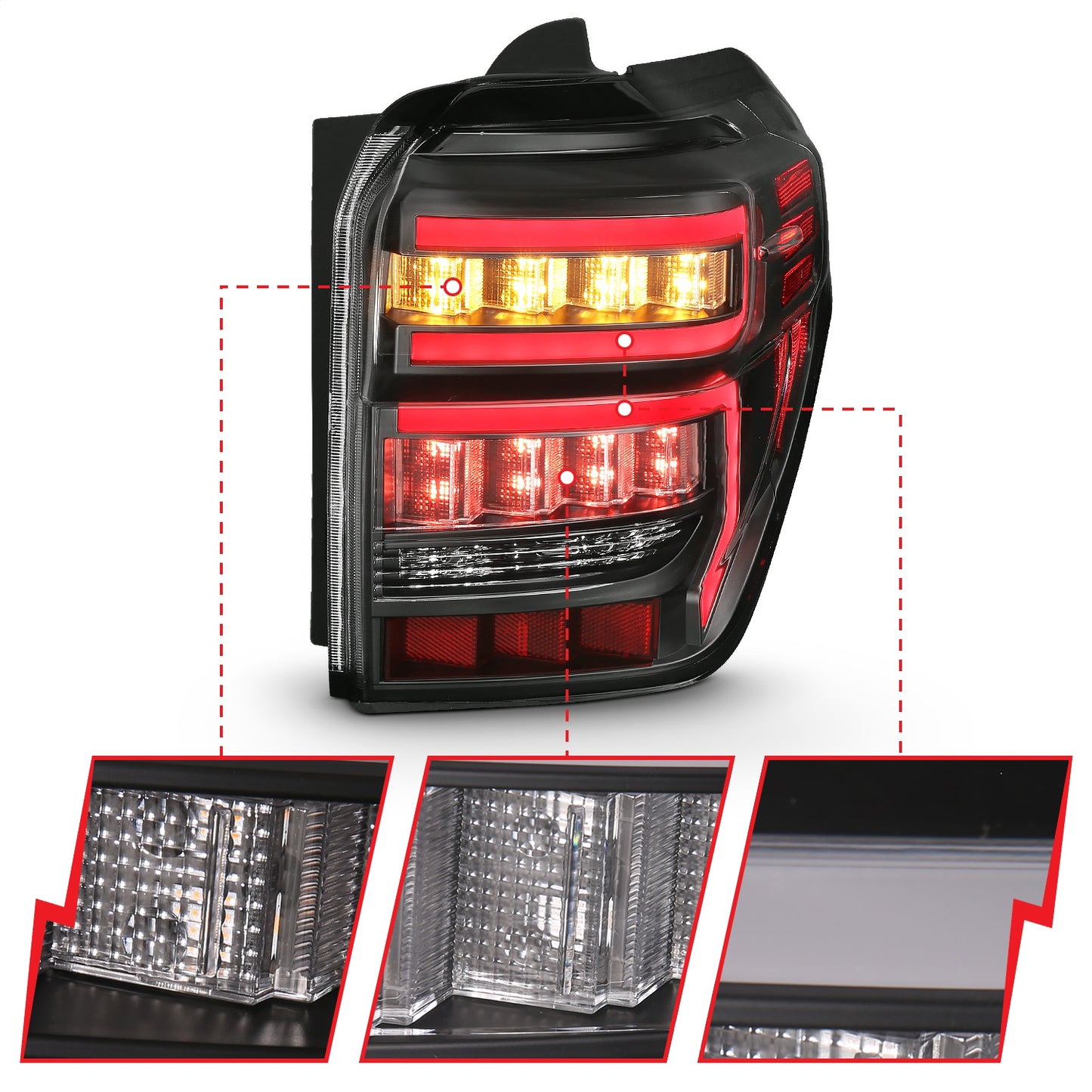 Anzo USA | LED Tail Light Assembly LED Clear Lens Black Housing Red Light Bar w/Sequential Pair | Fits 4Runner | 311311