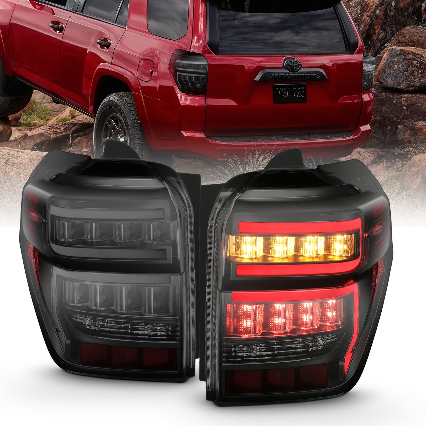 Anzo USA | LED Tail Light Assembly LED Smoke Lens Black Housing Red Light Bar w/Sequential Pair | Fits 4Runner | 311312