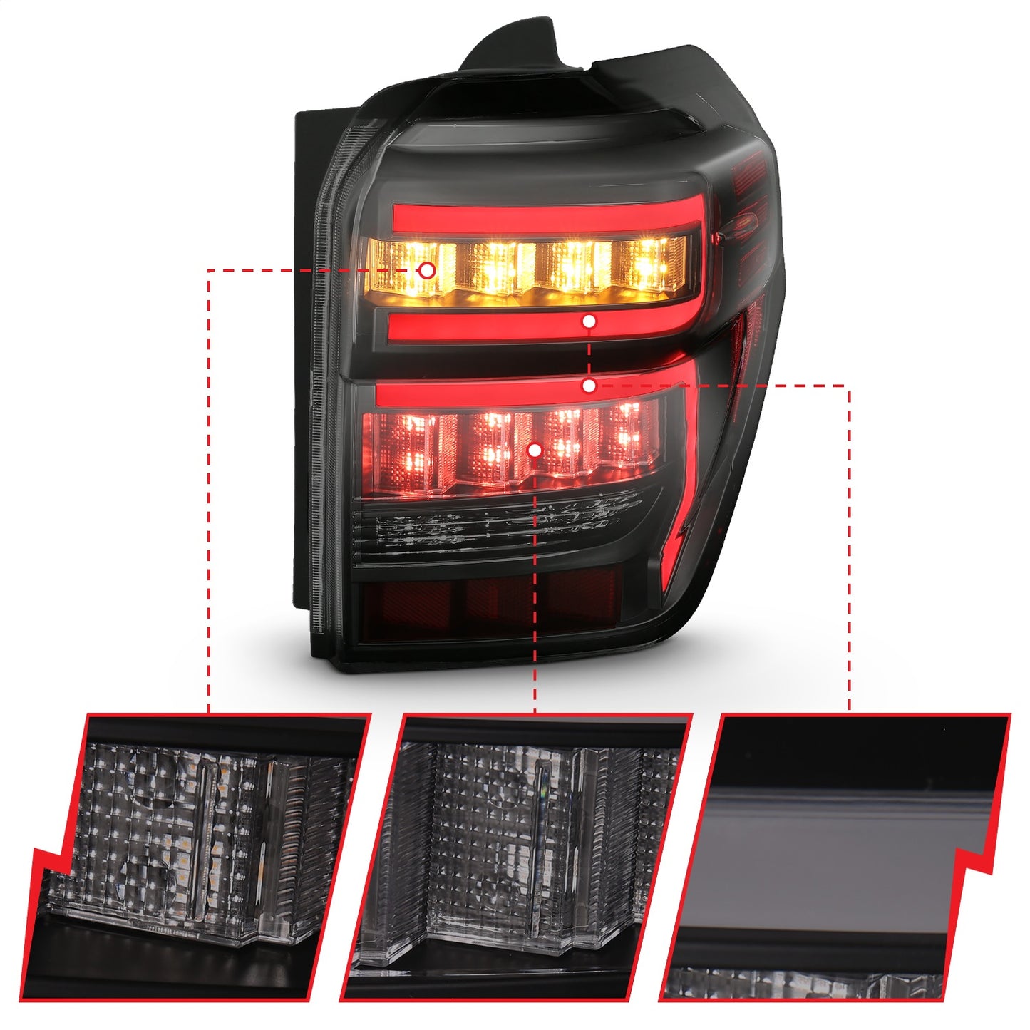 Anzo USA | LED Tail Light Assembly LED Smoke Lens Black Housing Red Light Bar w/Sequential Pair | Fits 4Runner | 311312