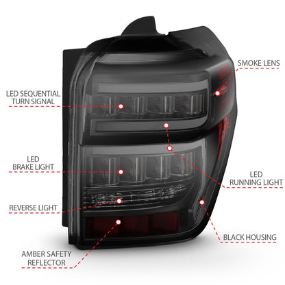 Anzo USA | LED Tail Light Assembly LED Smoke Lens Black Housing Red Light Bar w/Sequential Pair | Fits 4Runner | 311312