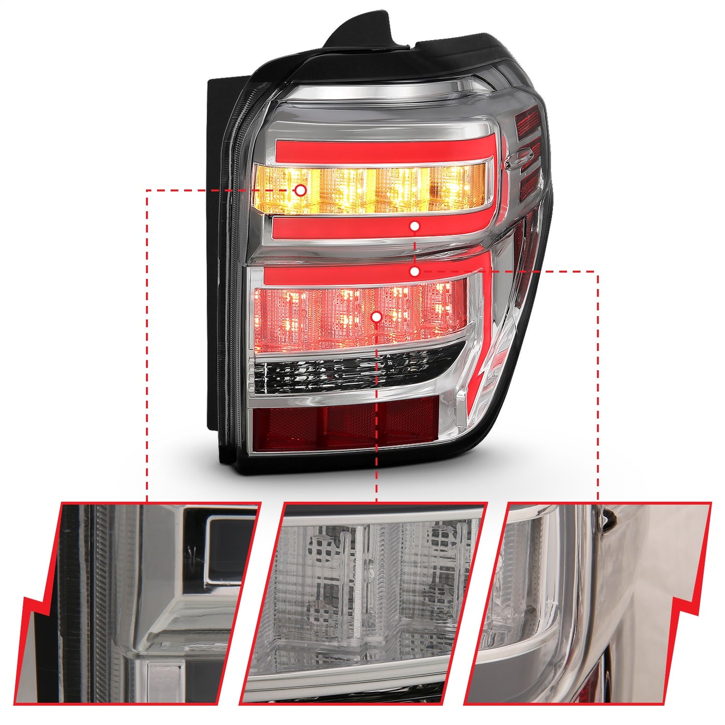 Anzo USA | LED Tail Light Assembly LED Clear Lens Chrome Housing Red Light Bar w/Sequential Pair | Fits 4Runner | 311313