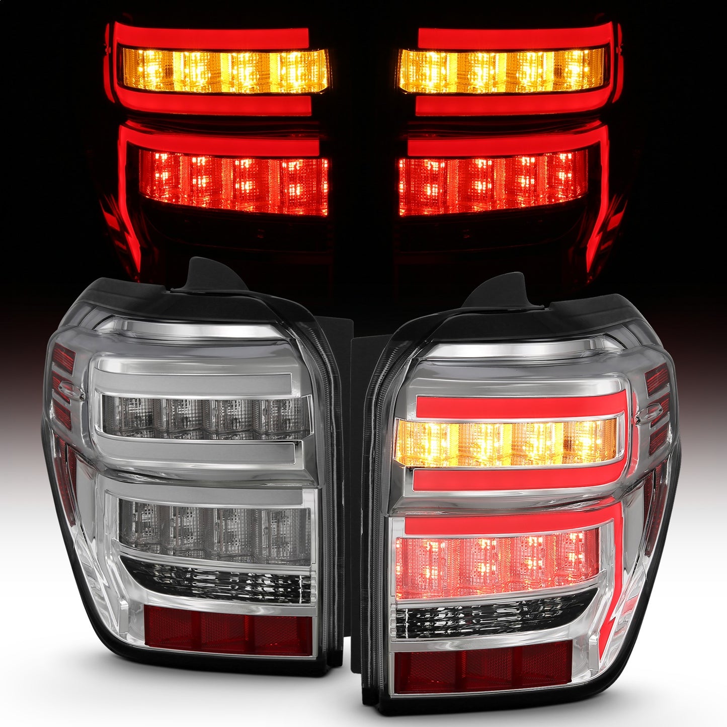 Anzo USA | LED Tail Light Assembly LED Clear Lens Chrome Housing Red Light Bar w/Sequential Pair | Fits 4Runner | 311313