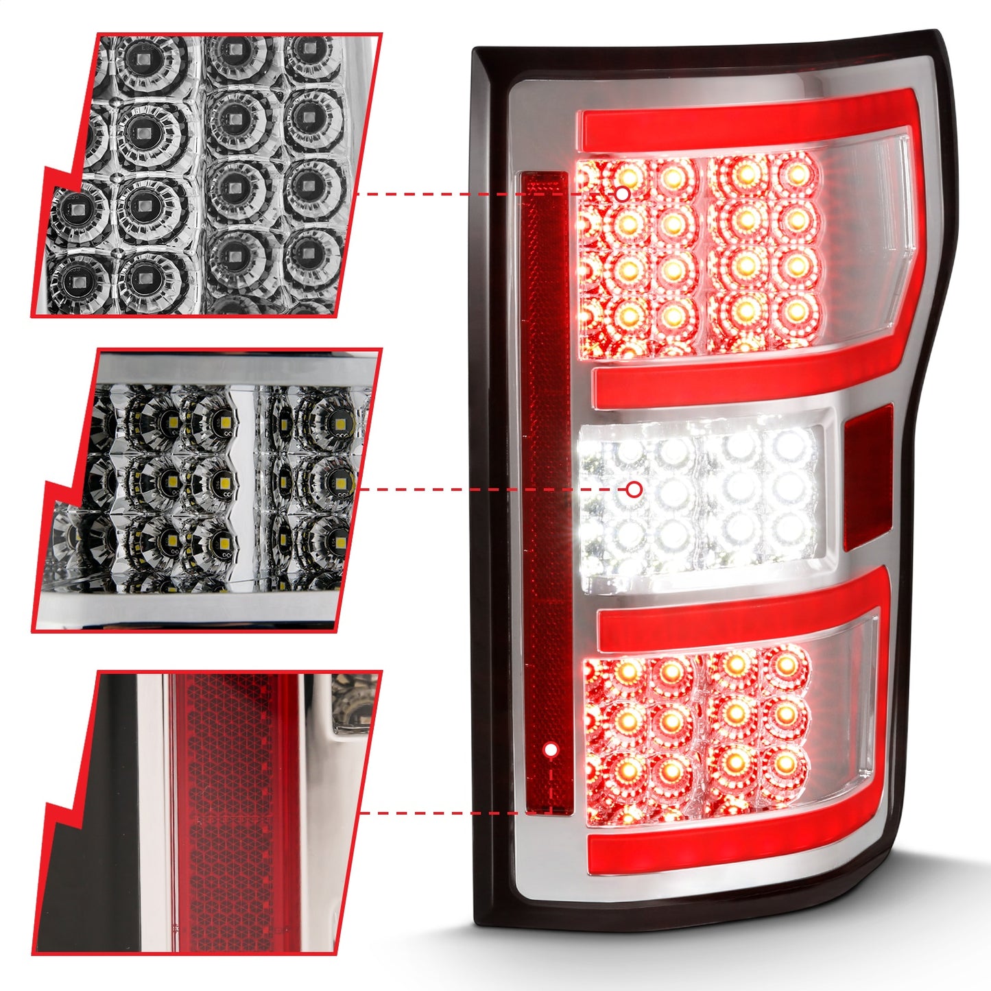 Anzo USA | LED Tail Light Assembly LED Clear Lens Chrome Housing Red Light Bar w/Sequential Pair | Fits F-150 | 311316