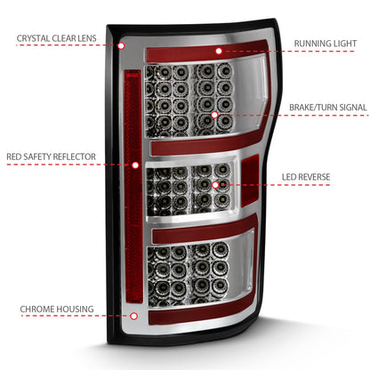 Anzo USA | LED Tail Light Assembly LED Clear Lens Chrome Housing Red Light Bar w/Sequential Pair | Fits F-150 | 311316