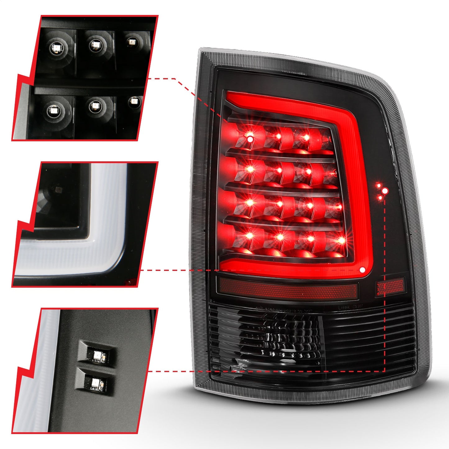 Anzo USA | LED Tail Light Assembly LED Clear Lens Black Housing w/Plank Style Design Pair | Fits Ram 1500 | 311318
