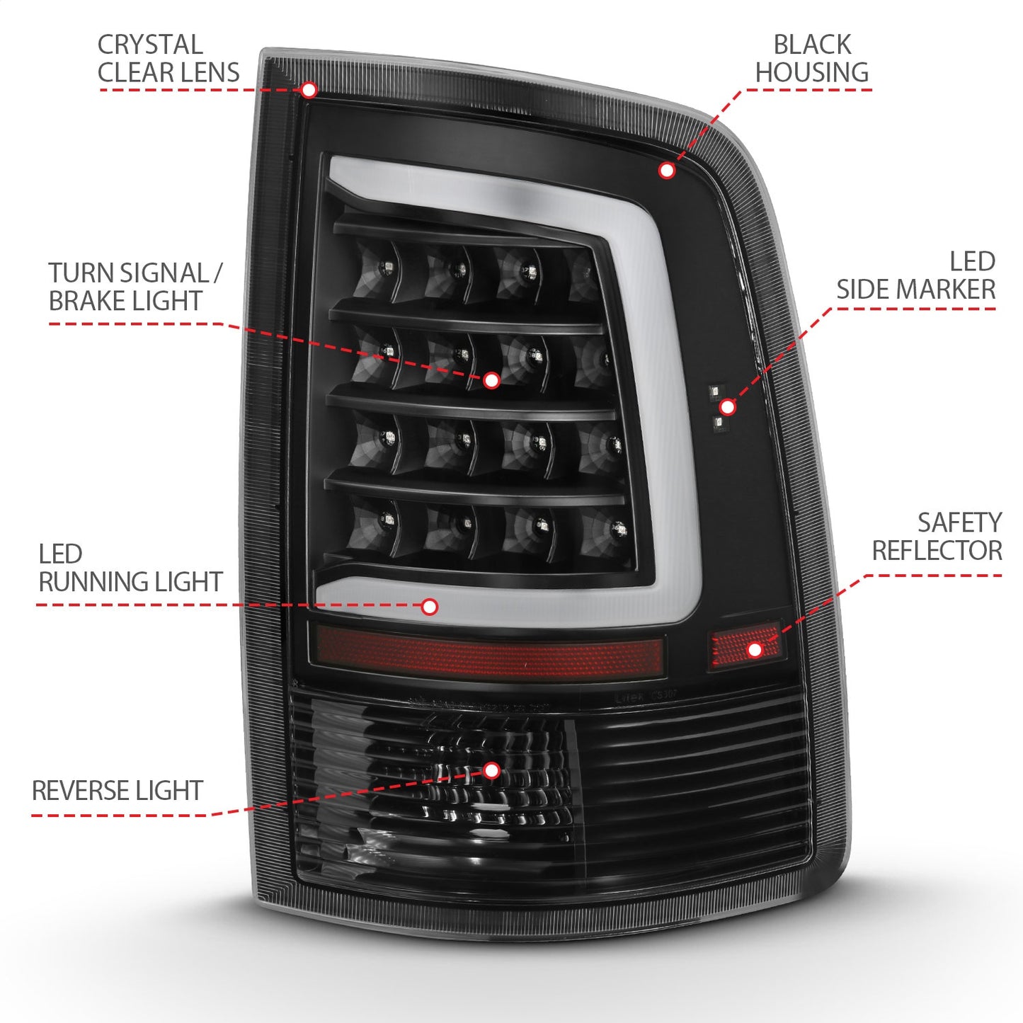 Anzo USA | LED Tail Light Assembly LED Clear Lens Black Housing w/Plank Style Design Pair | Fits Ram 1500 | 311318