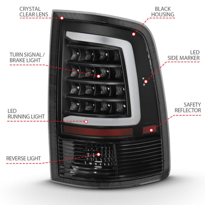 Anzo USA | LED Tail Light Assembly LED Clear Lens Black Housing w/Plank Style Design Pair | Fits Ram 1500 | 311318