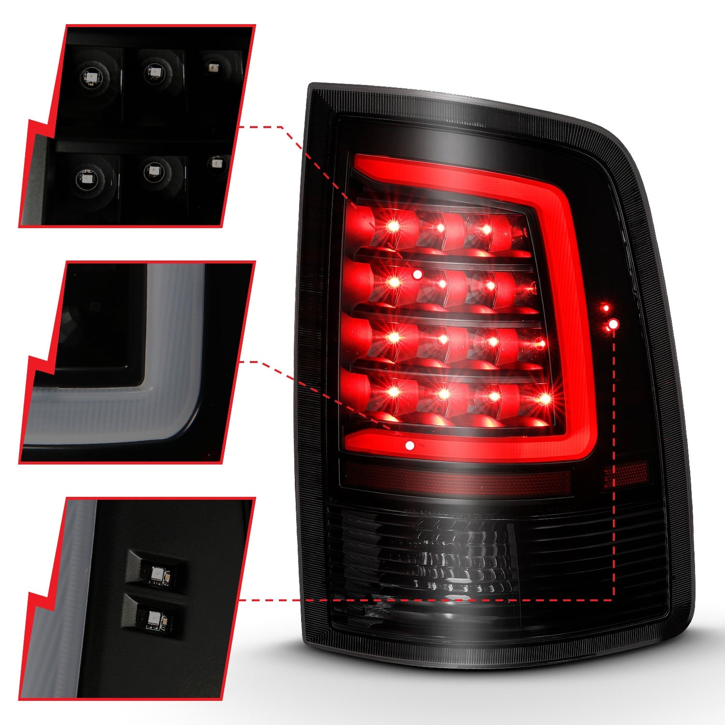 Anzo USA | LED Tail Light Assembly LED Smoke Lens Black Housing w/Plank Style Design Pair | Fits Ram 1500 | 311319